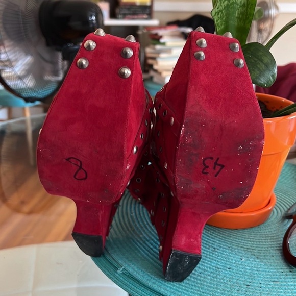 INTEREST CHECK Dior Red Suede Studded Platform Heels - Picture 6 of 7